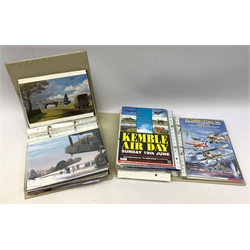 Seven modern albums containing over six hundred postcards and ephemera of aeronautical interest including real photographic and printed WW2, military and commercial aircraft, reproduction posters, Concorde (30), greeting cards, large scale etc. From the collection of the late Leslie Benson.