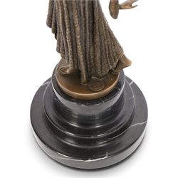 After Demétre Chiparus, Art Deco patinated bronze figure 'Footsteps', modelled as a female dancer with raised arm