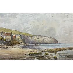 Edward H Simpson (British 1901-1989): 'Robin Hood's Bay from the Beach', watercolour signed, titled on label verso 28cm x 43cm