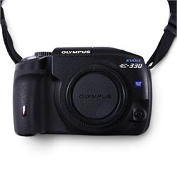 Olympus Evolt E-330 camera body, serial no. B88501541, with original Olympus Zuiko Digital 14-45mm 1:3.5-5.6, boxed with instructions, with three additional boxed Olympus Zuiko Digital lenses 70-300mm f4.0-5.6, 40-150mm f3.5-4.5 and 14-54mm f2.8-3.5, all boxed