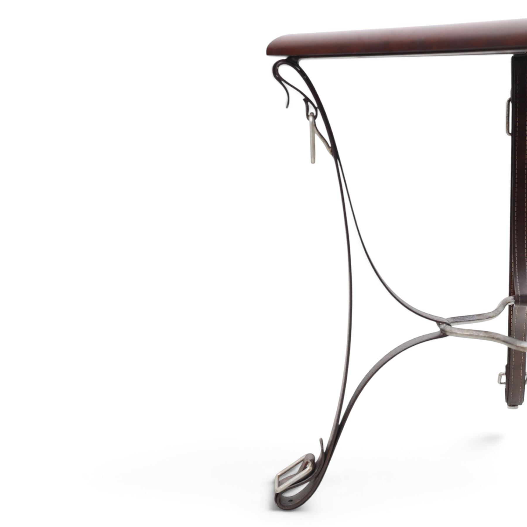And So To Bed - pair of 'Handel' bedside or lamp tables, faux leather metal supports