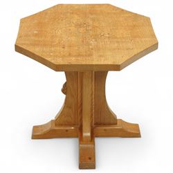 Mouseman - octagonal occasional table, raised on a cruciform base with arched supports, ca...