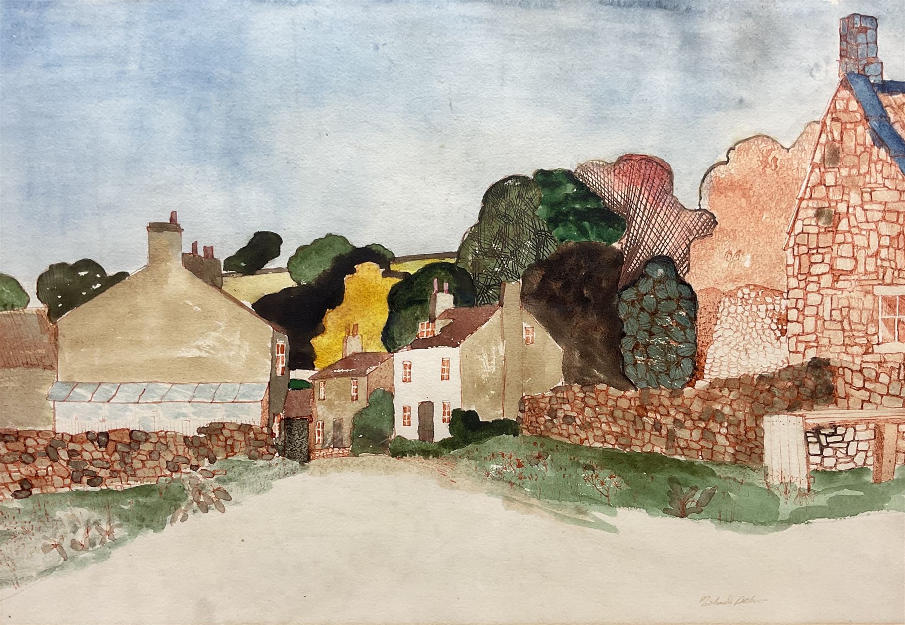Michael Atkin (Contemporary): Yorkshire Village Street, watercolour signed 37cm x 54cm