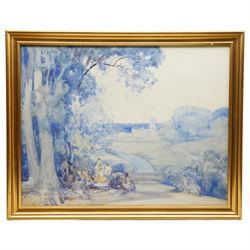 Alfred East (British 1844-1913): Picnic on the Grounds at Fountains Abbey, watercolour signed 51cm x 66cm