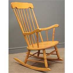  Elm and beach stick back farmhouse rocking chair, W63cm, H99cm, D76cm  