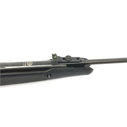 Stoeger Model X20 .22 air rifle with break barrel action, plastic stock and fitted integral moderator L108cm overall, with manual, tin of pellets and quantity of targets