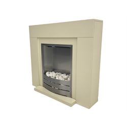 Electric fire and surround with white stone effect 