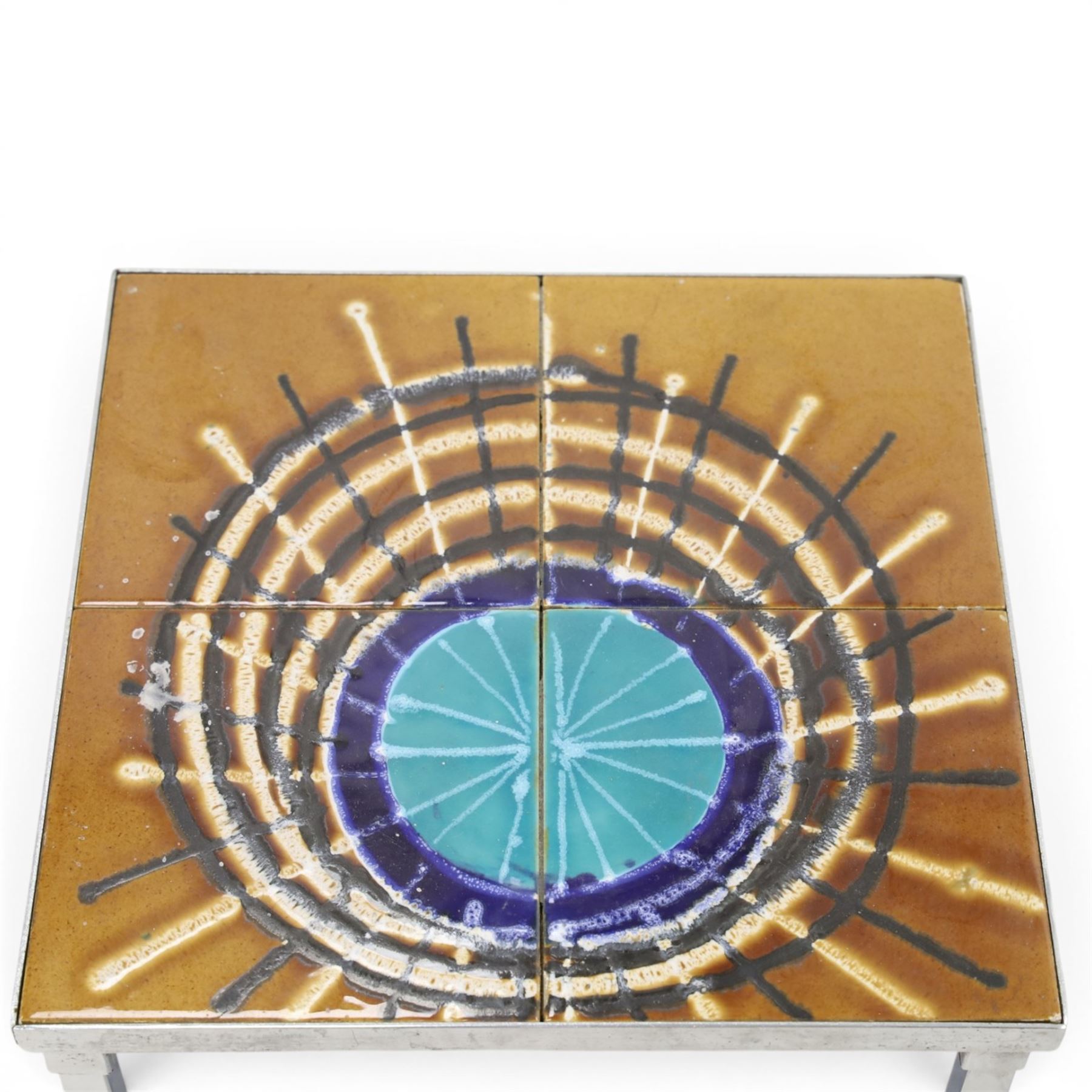 Juliette Belarti for Adri - 1960s-70s nest of three brutalist design tables, ceramic tiled tops, raised on a chrome frame 