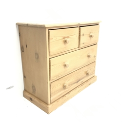 Pine chest, two short and two long drawers, plinth base, WW92cm, H82cm, D42cm