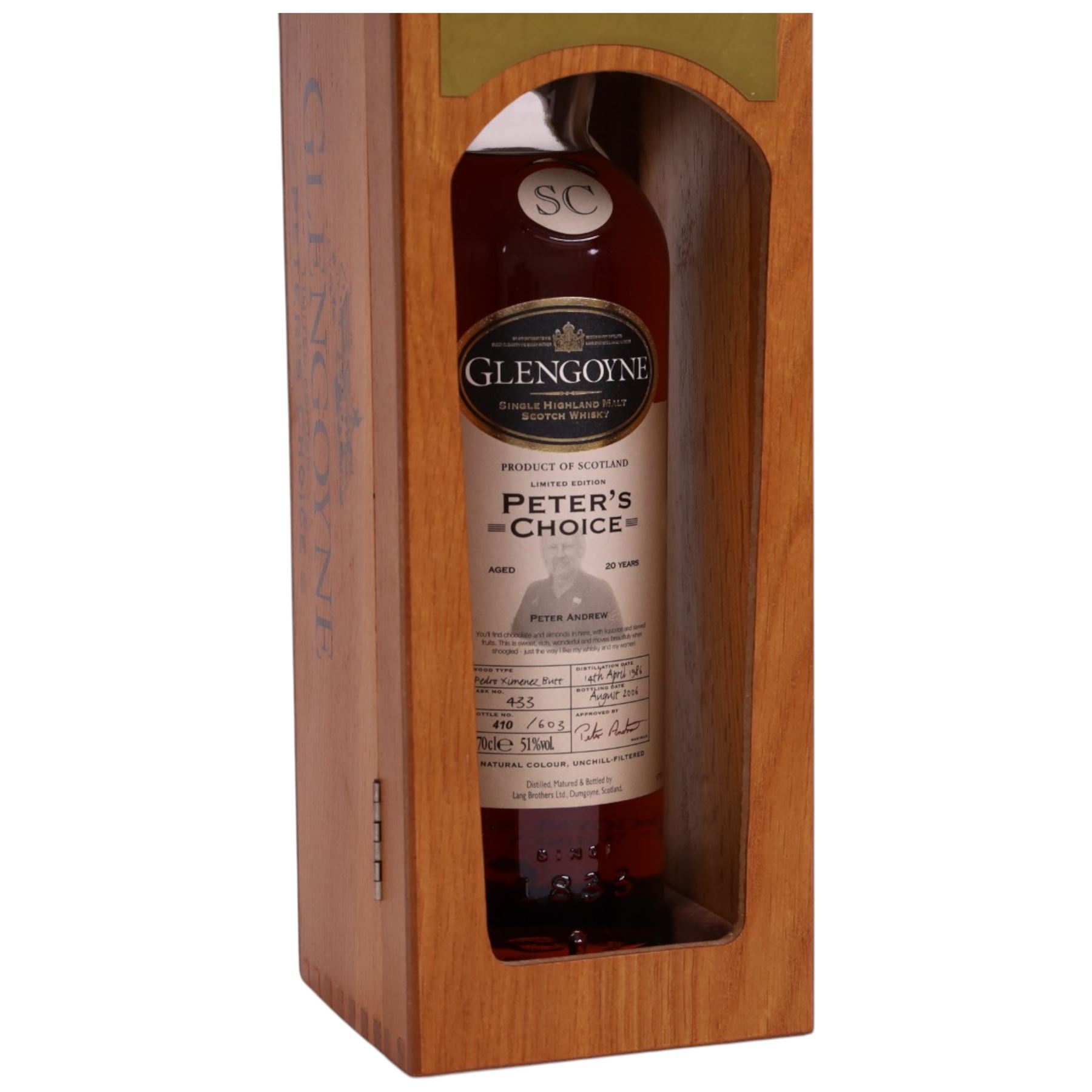 Glengoyne, 20 year old, Peter's Choice single Highland malt scotch whisky, 50% vol 70cl, bottle 410/603 in presentation box  