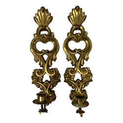 Pair of gilt wood single branch wall sconces, H40cm
