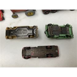 Dinky - sixteen unboxed and playworn die-cast models including Foden lorry, Big Bedford lorry with Halesowen Farm Trailer, Thunderbolt land speed record car, Spirit of the Wind racing car, market garden truck, Bedford tipper, station wagon, tanker, motorcycle combination etc; two Corgi models; and five Matchbox/Lesney models (23)
