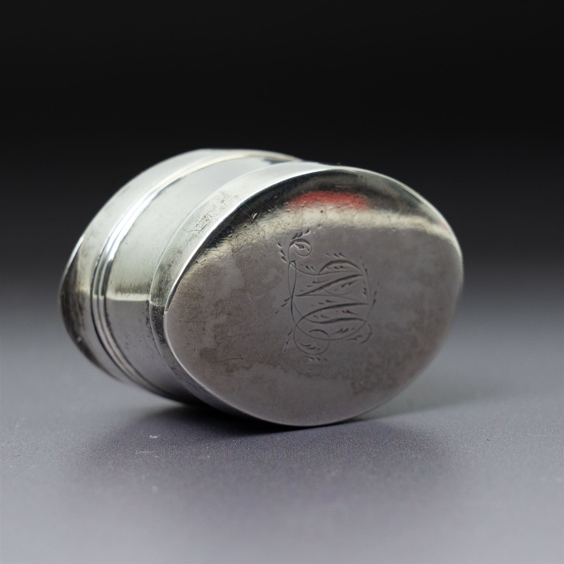 George III silver nutmeg grater of oval form engraved with a monogram Birmingham 1795 Maker Thomas Willmore