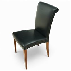 Poltrona Frau - set of eight ‘Vittoria’ dining chairs, each upholstered in black Pelle Frau leather with rolled top-cresting backs and saddle-stitched seams, raised on tapering stained beech supports