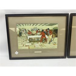 After Cecil Aldin, 'The Hunt Breakfast' and 'The Hunt Supper' a pair of colour prints, titled on the mounts