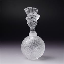Lalique 'Baptiste' clear and frosted glass scent bottle H6cm and another Lalique 'Palmette' scent bottle H11cm both inscribed 'Lalique, France' (2) 