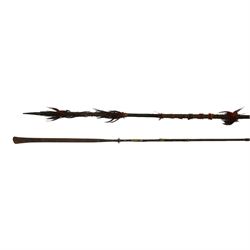 Tuareg tribe steel spear with inlaid brass work and a Northern Indian Naga barbed spear, longest L187cm 