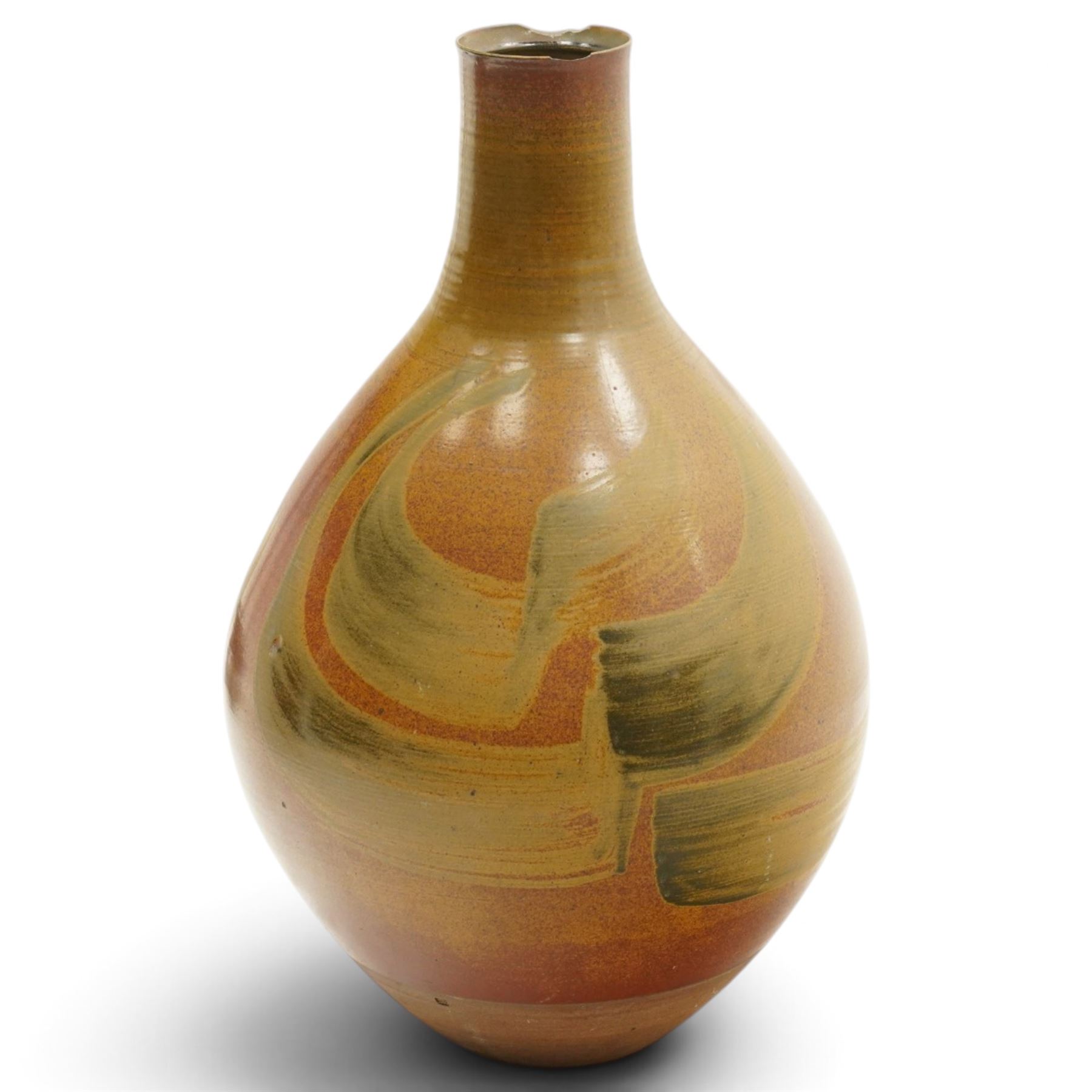 David Lloyd Jones (1928-1994): Large floor vase, with swirled brown glaze, impressed makers marks near base, H76cm