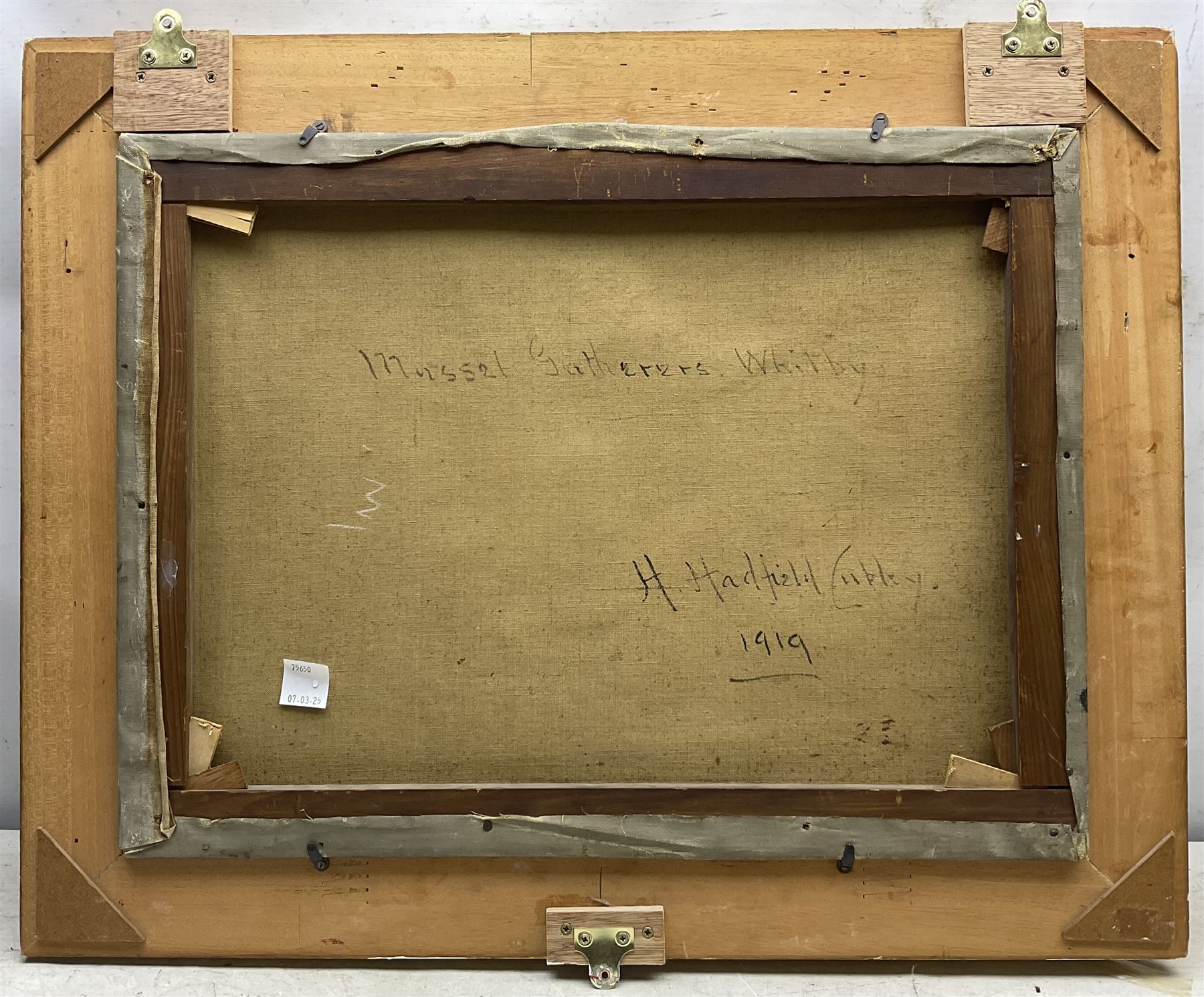 Henry Hadfield Cubley (British 1858-1934): 'Mussel Gatherers - Whitby', oil on canvas signed, titled and dated 1919 verso 44cm x 59cm