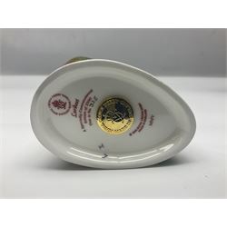 Royal Crown Derby paperweight, Lorikeet, limited edition 325/2500, with gold stopper and printed mark beneath, with certificate and original box