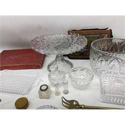 Silver photo frame hallmarked Birmingham, miniature ivory prayer book, carnival glass, moulded glass cake stand, brass etc