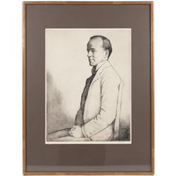 William Strang (Scottish 1859-1921): The Rt Hon Walter Runciman, large etching signed in pencil 41cm x 30.5cm; Joseph Simpson (British 1879-1939): Portrait of John Peel, lithograph signed in pencil, 34cm x 26cm (2)
