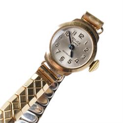 Majex gold ladies manual wind wristwatch, on rolled gold expanding strap bracelet, boxed
