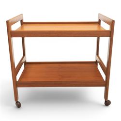 Brdr. Furno - teak tea trolley, two tiers with handles, raised on square supports on castors