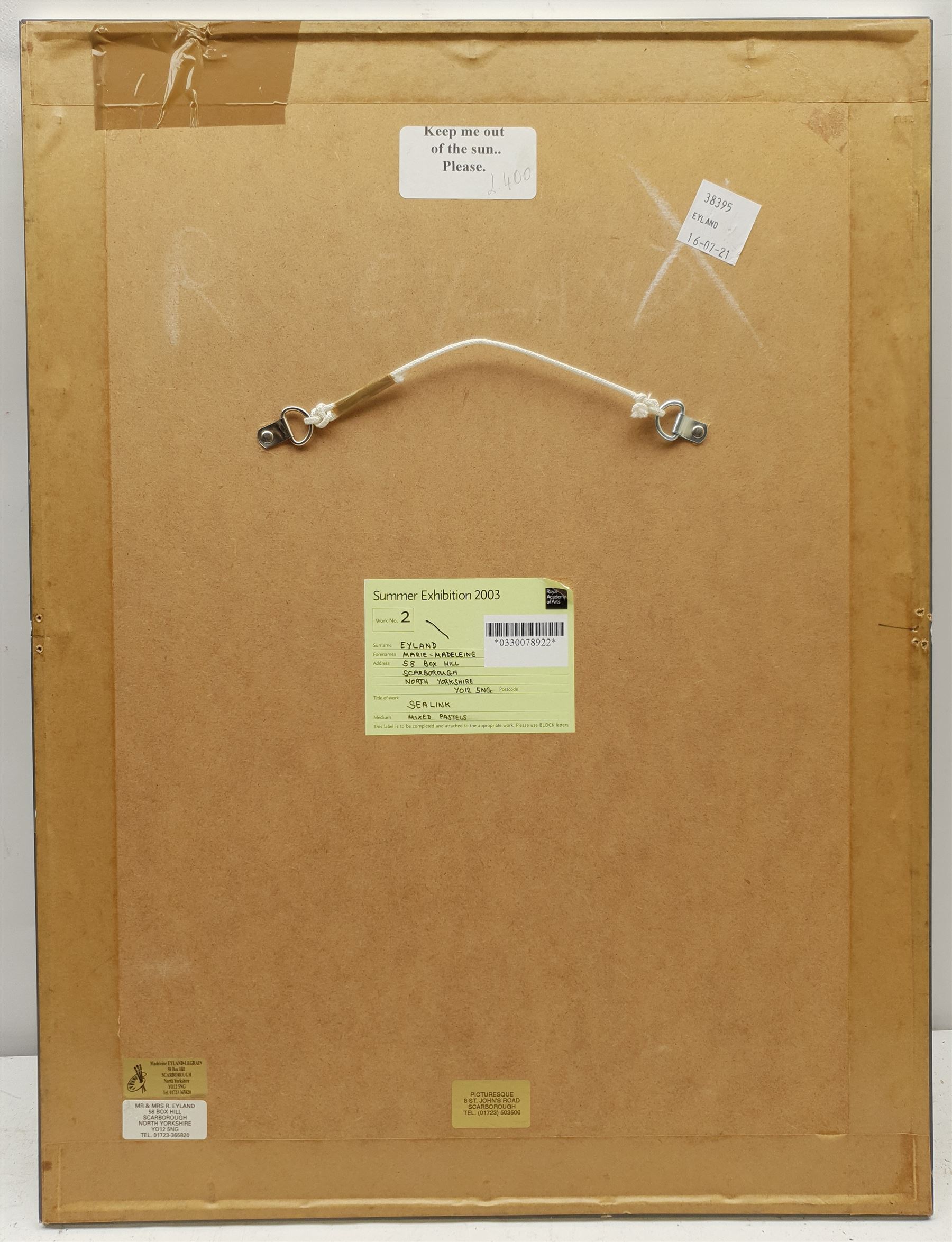 Madeleine Eyland (Belgian/British 1930-2021): 'Sea Link', pastel signed 37cm x 26cm 
Provenance: artist's studio collection; exh. Royal Academy Summer Exhibition 2003, label verso. Marie-Madeleine Eyland (neé Legrain) was born in 1930 at Floriffoux, Belgium; she lived most of her life in Scarborough working as a nurse and an artist.