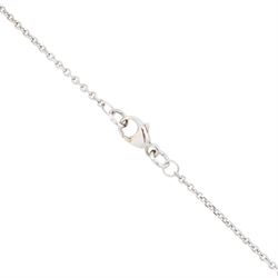 18ct white gold tanzanite and diamond necklace, single pear cut tanzanite of approx 7.60 carat, suspending from a single round brilliant cut diamond of approx 0.45 carat, to a fine belcher link chain necklace, hallmarked