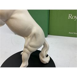 Five Beswick and Royal Doulton horse figures in matt white on black plinths, comprising of  Spirit of Affection no. 2689/2536, Springtime no.2837, Spirit of peace no.2916, Spirit of earth no.2914 and Spirit of the wild no. 183, together with a composite figure of a horse (6)