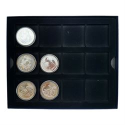 Five Queen Elizabeth II United Kingdom one ounce fine silver Britannia two pound coins, dated 2006, 2007 2008, 2009 and 2010, with Westminster certificates