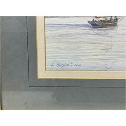 John Steven Dews (British 1949-): 'Hull Whaler passing Spurn Head', watercolour signed, titled and dated '82 on label verso 27cm x 45cm 
Provenance: private East Yorkshire collection; with E Stacy-Marks, Eastbourne, label verso