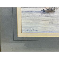 John Steven Dews (British 1949-): 'Hull Whaler passing Spurn Head', watercolour signed, titled and dated '82 on label verso 27cm x 45cm 
Provenance: private East Yorkshire collection; with E Stacy-Marks, Eastbourne, label verso