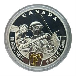 Four Royal Canadian Mint fine silver twenty dollar coins, comprising 2016 '1916 The Somme Offensive', 2016 'A Celebration of Her Majesty's 90th Birthday', 2017 '1917 The Battle of Vimy Ridge' and 2018 'The 1908 Sovereign 110th Anniversary of the Royal Canadian Mint', all cased with certificates