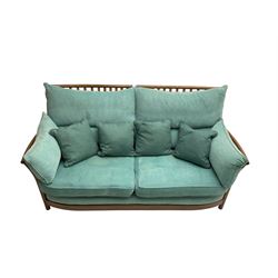 Ercol - 'Renaissance' large two seat sofa, loose cushions upholstered in teal fabric 