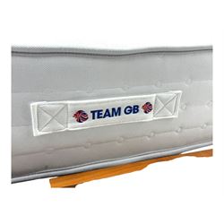 Barker & Stonehouse - contemporary chestnut king size bed frame, with geometric inlaid headboard and brass detailing, slatted base and tapered brass effect legs, together with Dreams ‘Reynolds 1000’ pocket sprung mattress