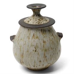 Barbara Cass (1921-1992) for Arden Pottery: Covered jar, in mottled blue and green glazed,...