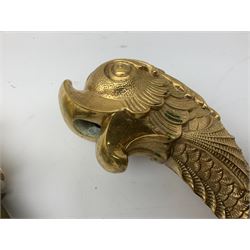 Cast brass spout and tap modelled as stylised fish, largest L32cm