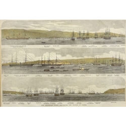  'Her Majesty's Despatch Gun-Boats', 'The Transport Fleet Embarking at Varna', 'HMS Collingwood' and 'Lord Howe's Victory', four 19th century engravings max 25cm x 36cm (4)  