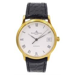 Baume Mercier Classima gentleman's 18ct gold automatic presentation wristwatch, Ref. MV045075, No. 3778777, white dial with date aperture, Swiss hallmark, on original leather strap, boxed with papers