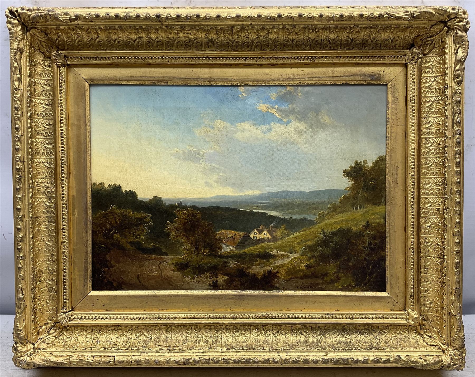 Edmund Henry Niemann (British 1842-1910): View over Cottages to a Distant River, oil on canvas signed 24cm x 34cm 
Notes: Niemann was the son of noted landscape painter Edmund John Niemann (1813-1876).