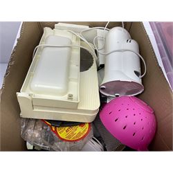 Large collection of kitchen and baking equipment, including cutlery, baking trays, ramakins, utensils, etc, in three boxes 