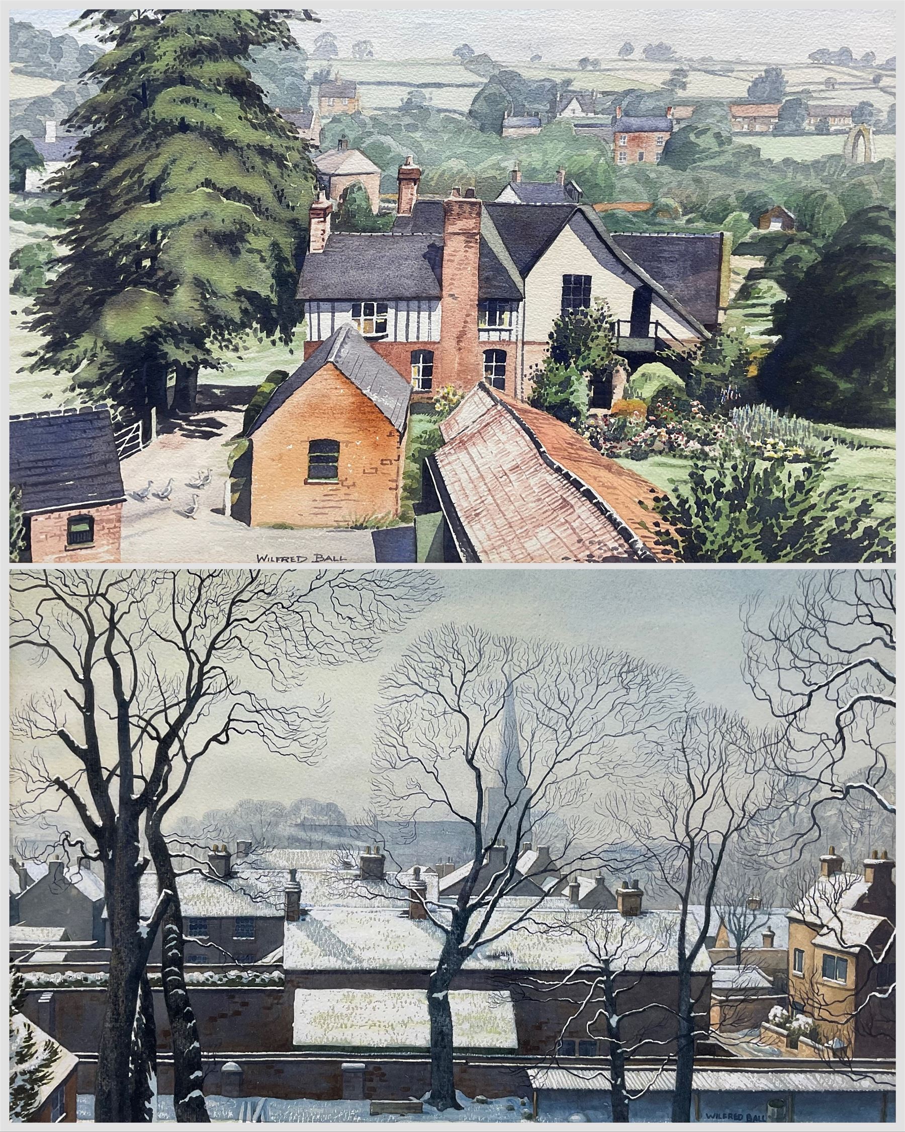 Wilfred Ball (British 1917-2000): 'Church Farm - Dale Abbey' and A Winter Townscape, two watercolours signed, one titled verso 34cm x 50cm (2)
