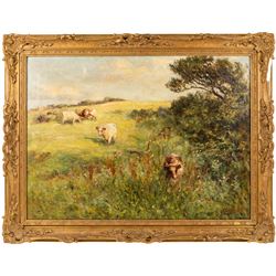 Robert Jobling (Staithes Group 1841-1923): Cattle in a Summer Meadow, oil on canvas signed 55cm x 75cm