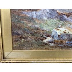 Elliot Haigh Marten (British 1866-1953): Highland Landscape with Sheep, watercolour signed 24cm x 52cm 