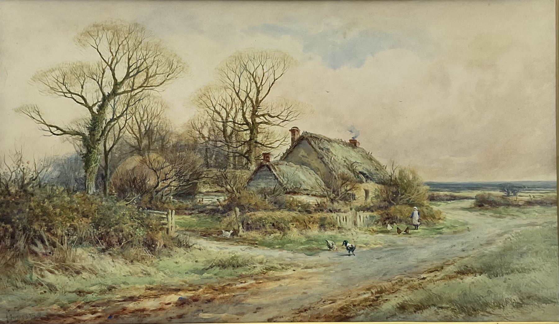 Alexander Molyneux Stannard (British 1878-1975): Feeding the Chickens, watercolour signed 37cm x 62cm