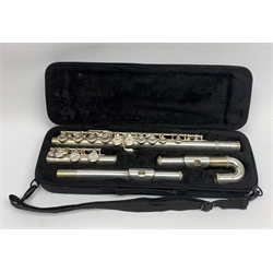 Virtuosi England silver plated four-piece flute, cased