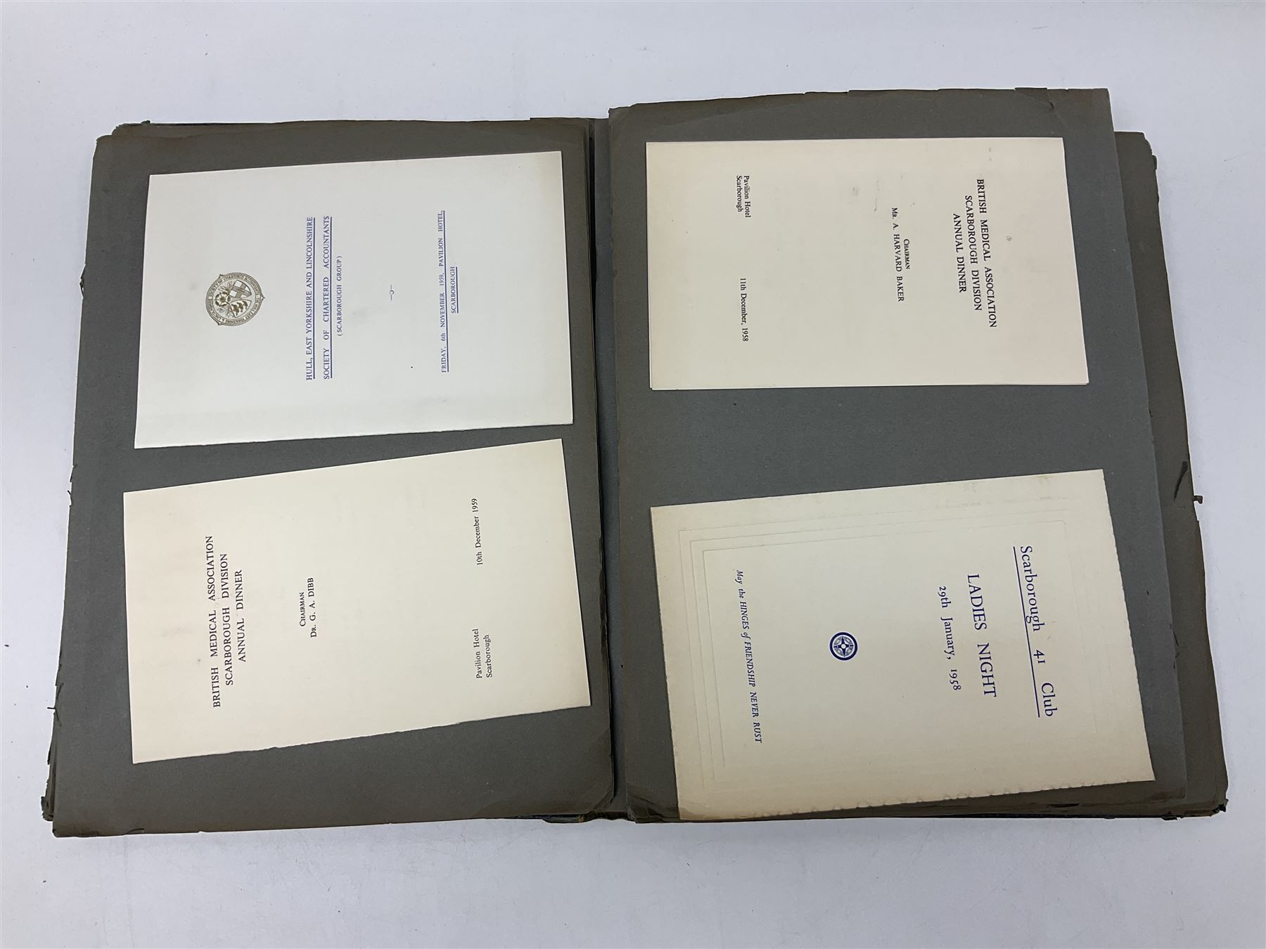 Local history - menus from the Pavilion Hotel, Scarborough, housed in two albums, 1930s and later 