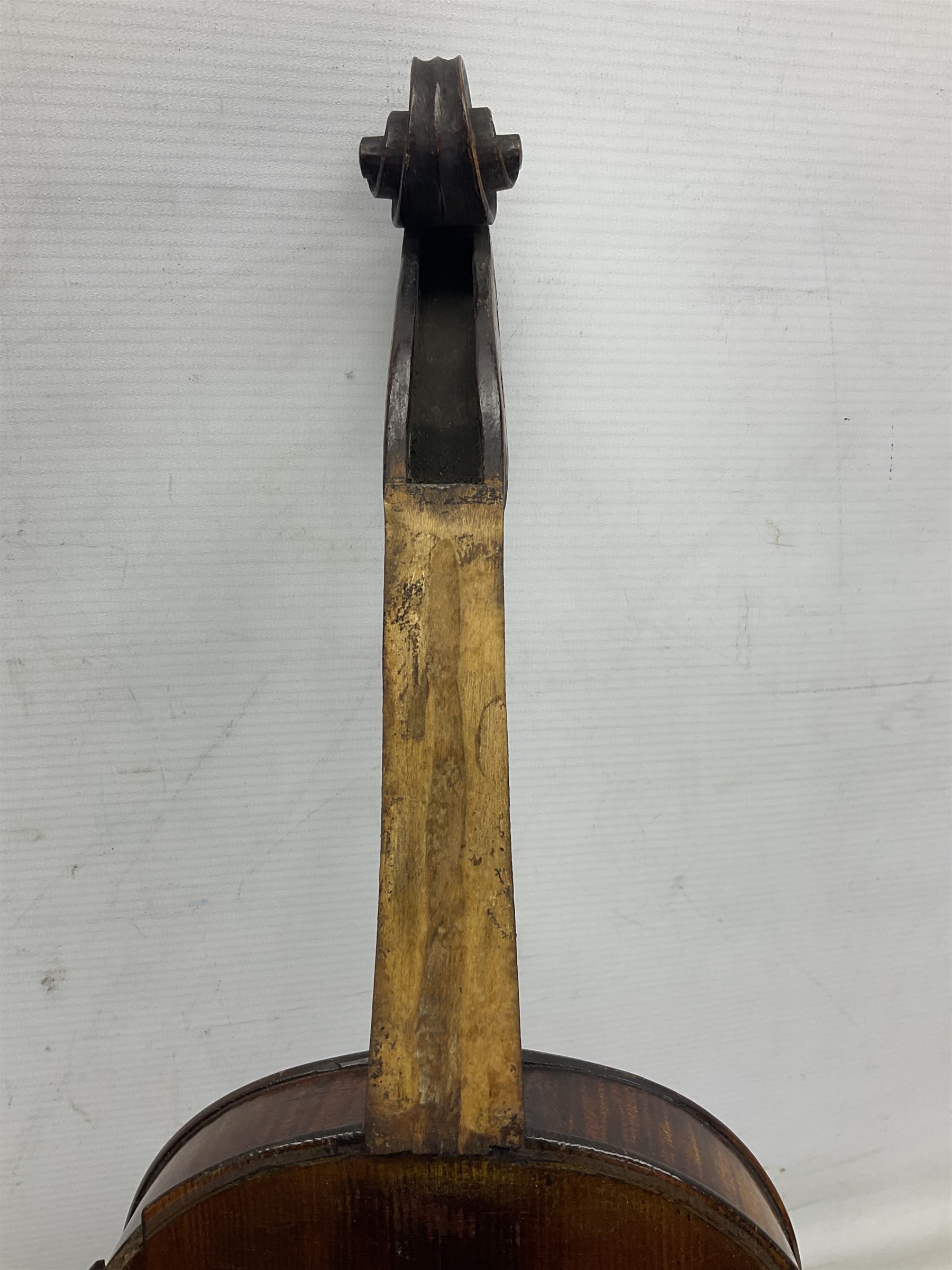 German trade violin c1900 stamped PAGANINI with 35.5cm two-piece maple back and ribs and spruce top L58.5cm overall; in carrying case; and another German trade violin for spares or repair; in carrying case (2)